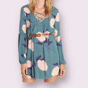 BILLABONG Just Like You Dress Womens Rayon Boho Floral Tunic Mini Dress Size S/P
